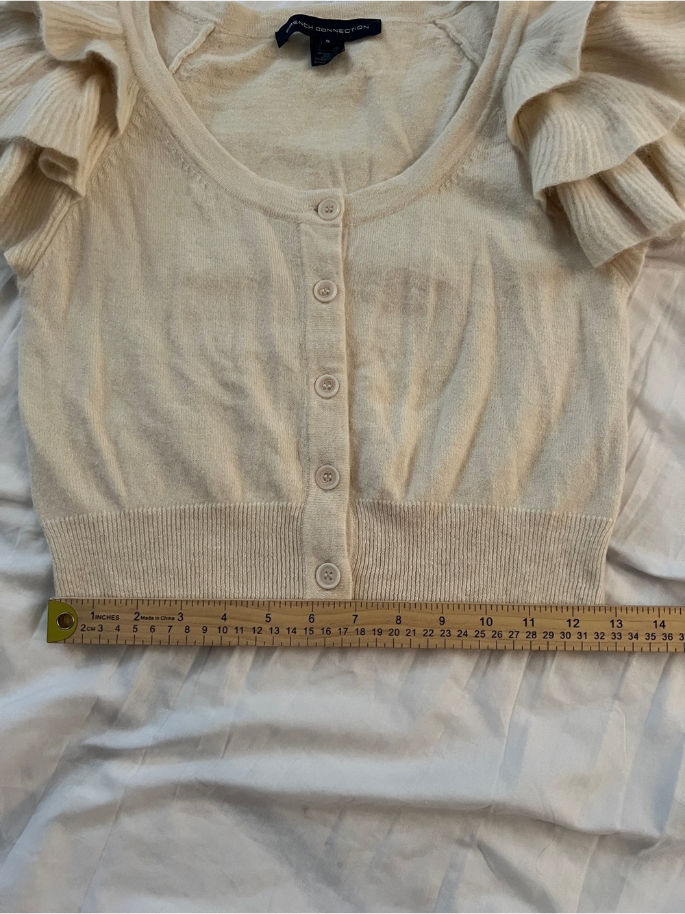 NWT French Connection Angora Rabbit Hair Ruffle Sleeve Cardigan Top S Cream - Picture 11 of 11
